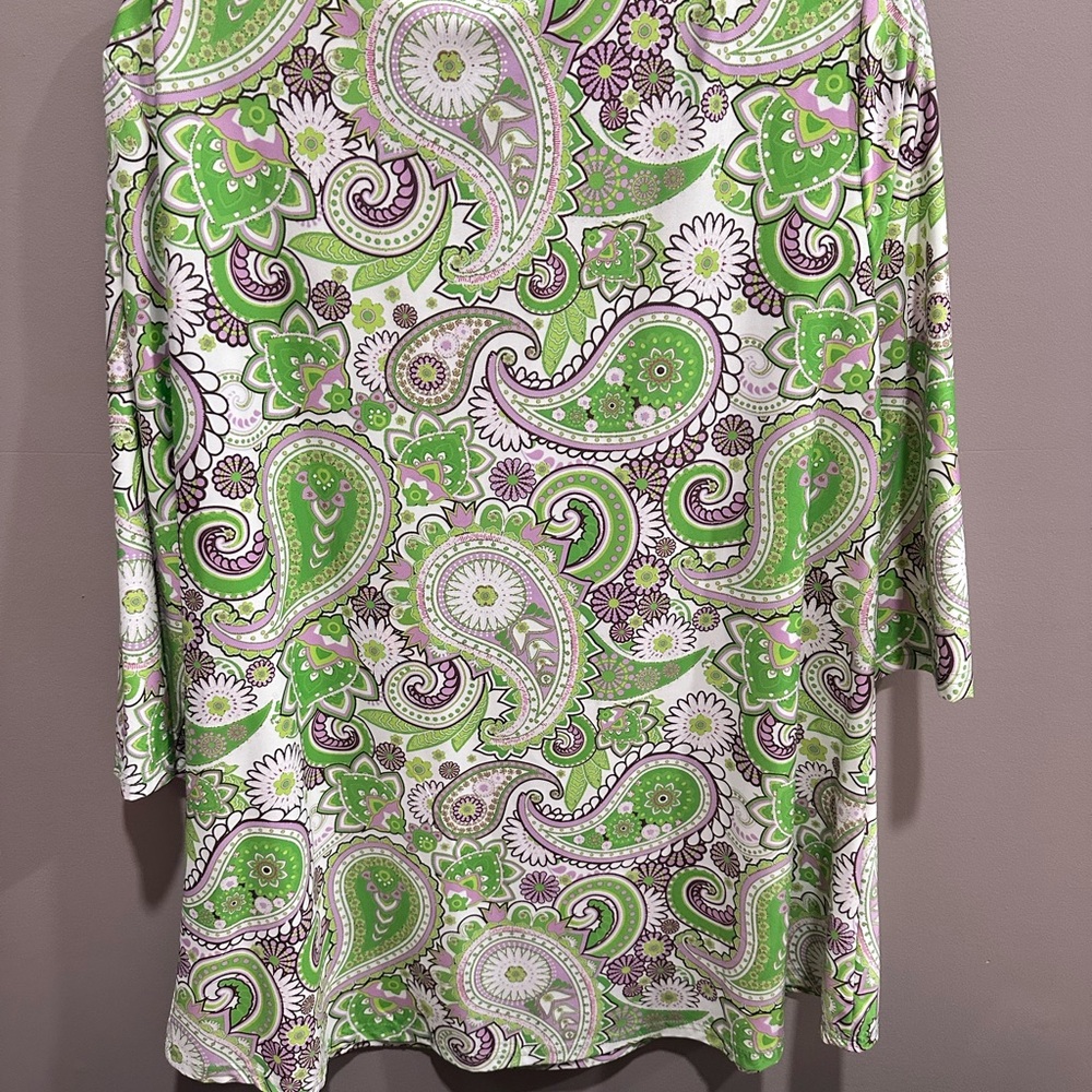 New w/Tag Lilly by Firmiana Green and Purple Paisley Tunic - Picture 2 of 4